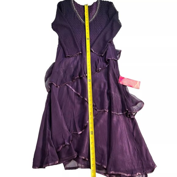 Komarov Womens Layered Purple V-Neck Tiered Chiffon Fit & Flare Dress Size L - Picture 11 of 16